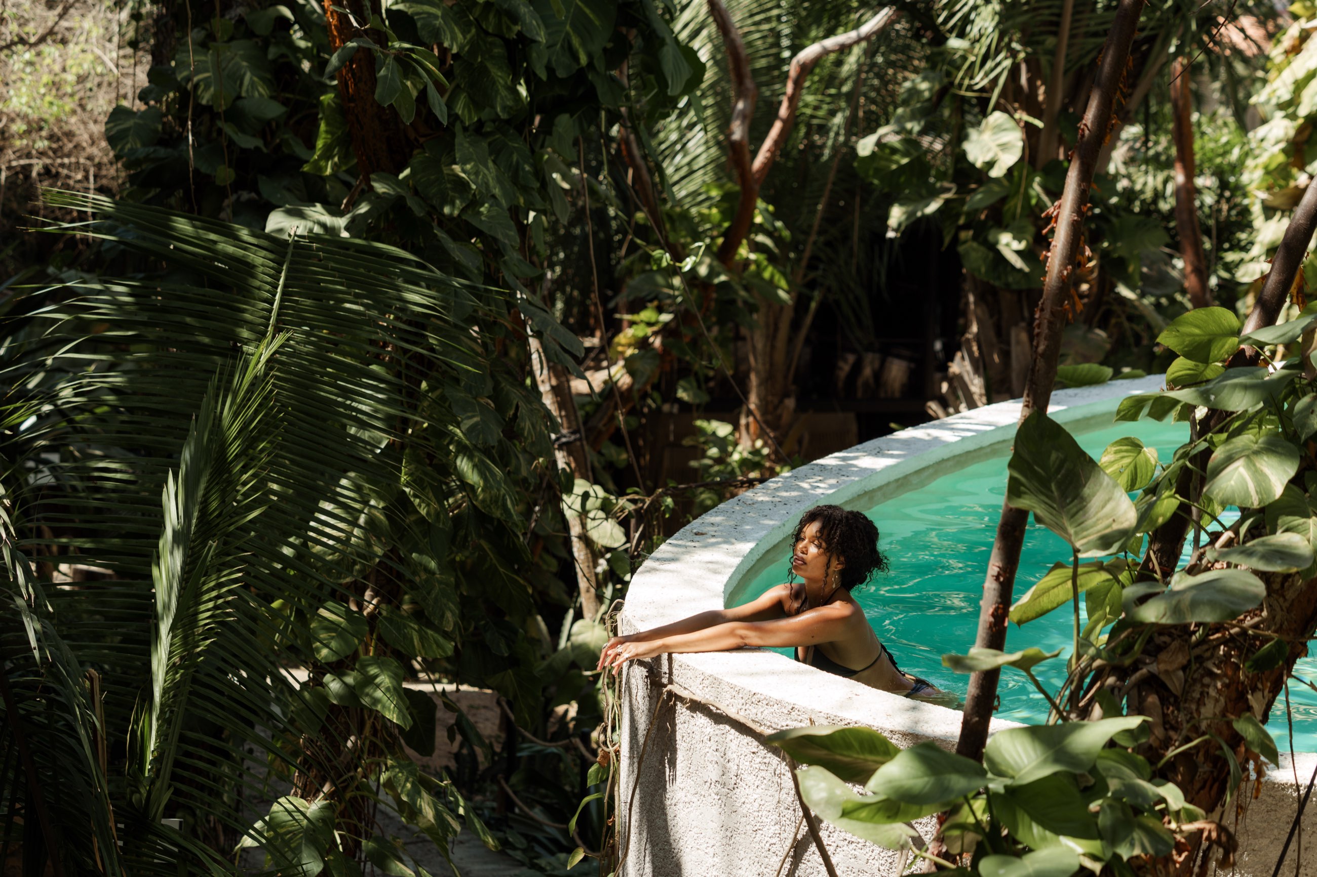 Plunge pool set into dense jungle planting at a villa in Sayulita