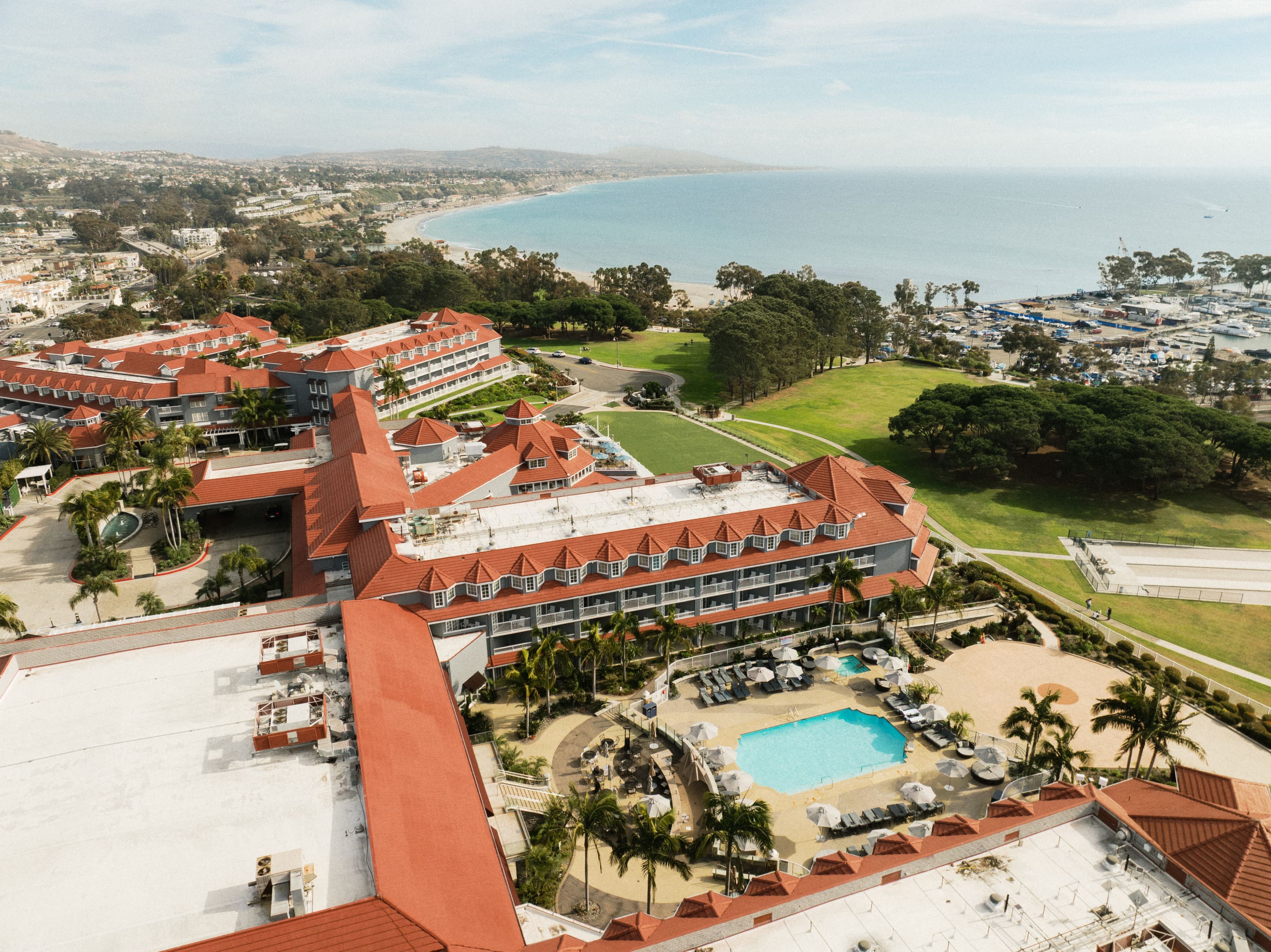 Aerial view of the Dana Point headland, harbour and marina